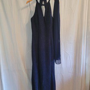 Night Way Navy Blue Glitter Gown Invisible Zip Closure, Lined Sleeveless